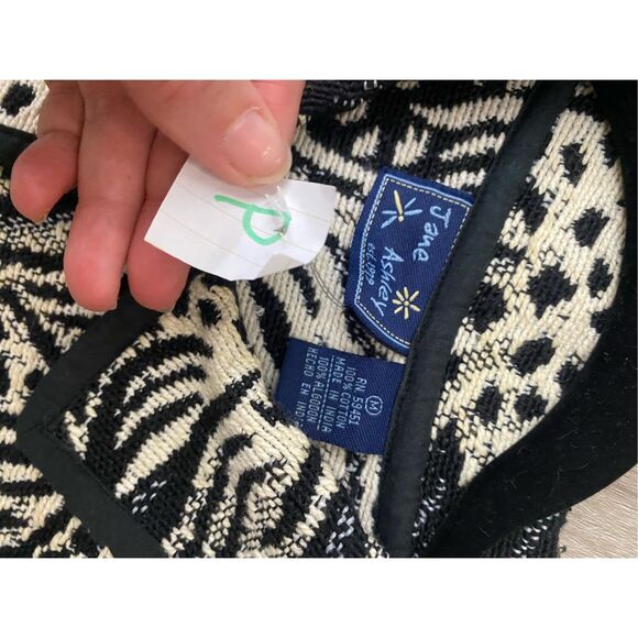 Jane Ashley Cream Black Blue Button Knit Jacket, Size Medium - Picture 6 of 8
